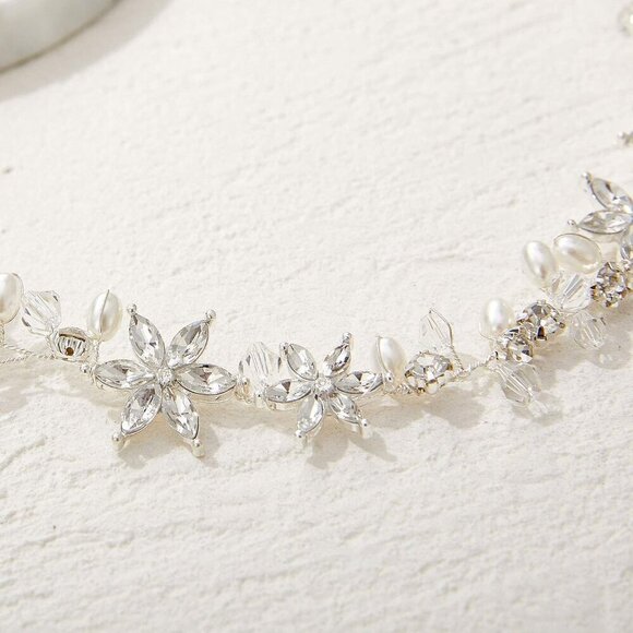 Silver Flower Girl Headpiece Crystal Pearl Hair Accessories Wedding Party main image 6